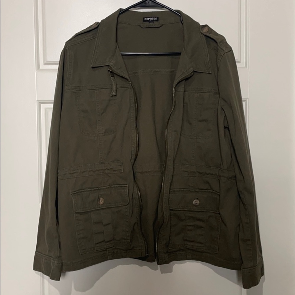 Olive green overlay jacket.